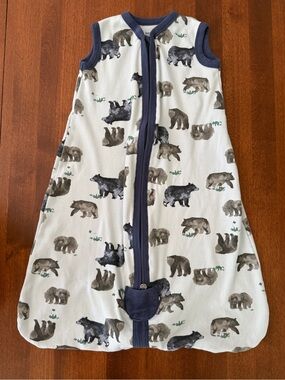 Burt's Bees White Bear Print Sleep Sack with Navy Trim